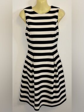 Eliza J Black and White Stripe Pleated Skirt Dress